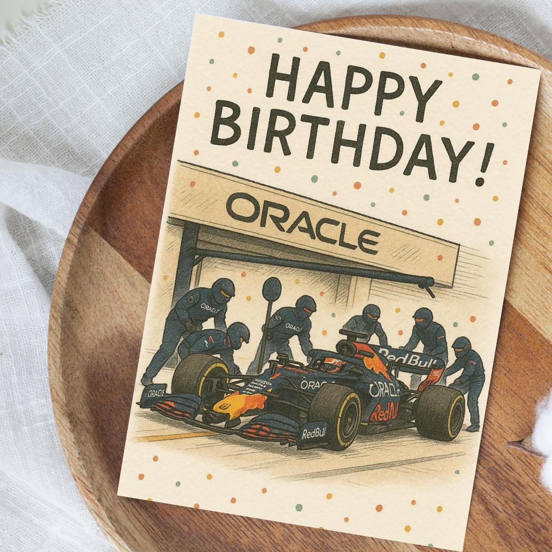 Race Car Birthday Card | Formula 1 Racing Greeting Card | Motorsport Birthday for Him | Red Bull Racing | F1 Fan Gift | McLaren | Ferrari