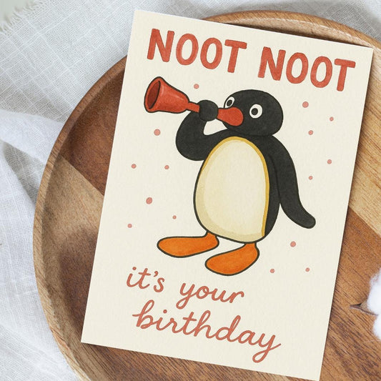Funny Birthday Card – Noot Noot Pingu Card – Cute Animal Birthday Card – TikTok Birthday Card for Kids & Adults