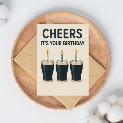 Funny Guinness Birthday Card for Him – Beer Pint Cheers Card – Irish Birthday Card – Beer Lover Gift – Men's Humour Card – Cheers Beer Card