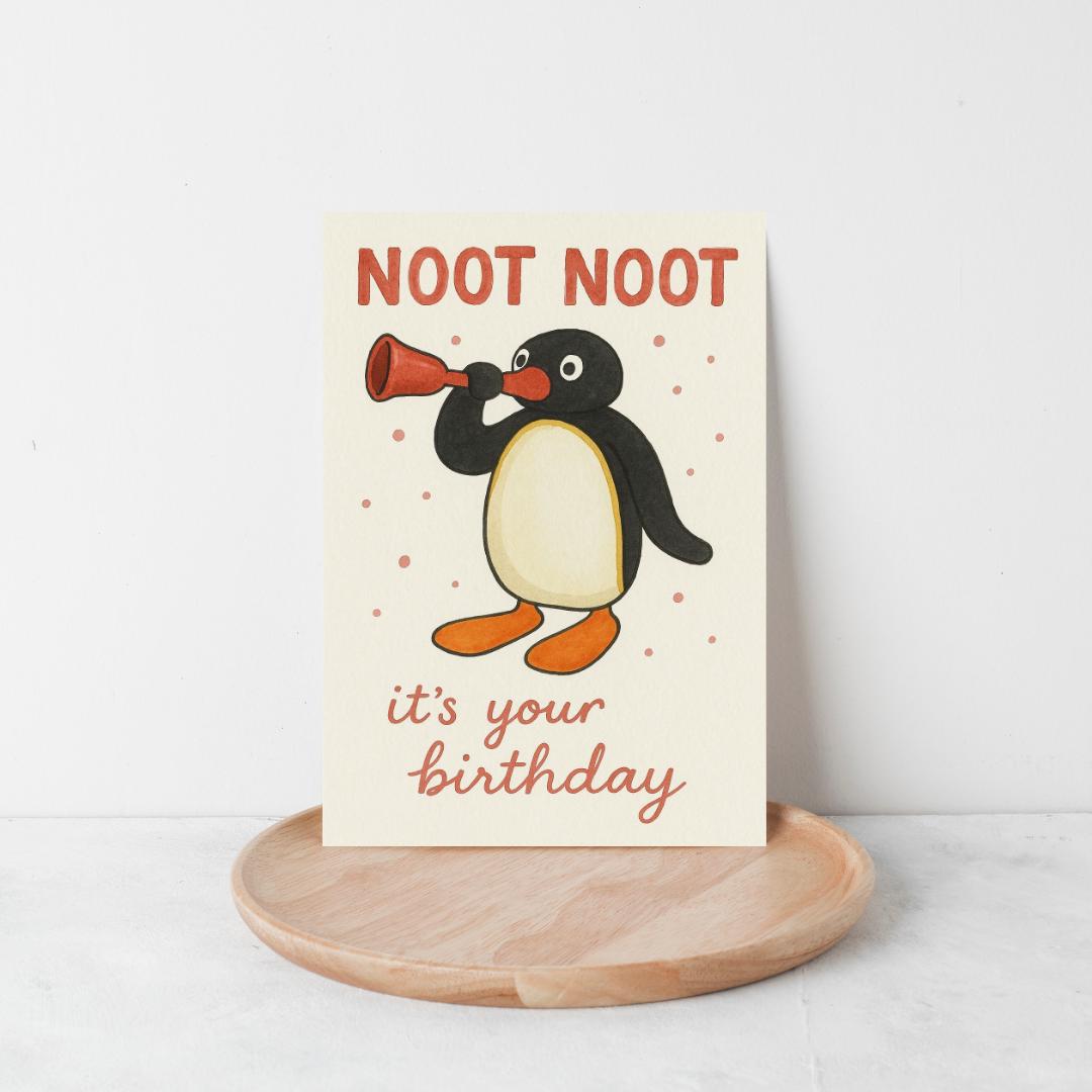 Funny Birthday Card – Noot Noot Pingu Card – Cute Animal Birthday Card – TikTok Birthday Card for Kids & Adults